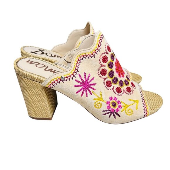 Sam Edelman Olive Embroidered Boho Slide Heels 8 Party Floral - Picture 2 of 8